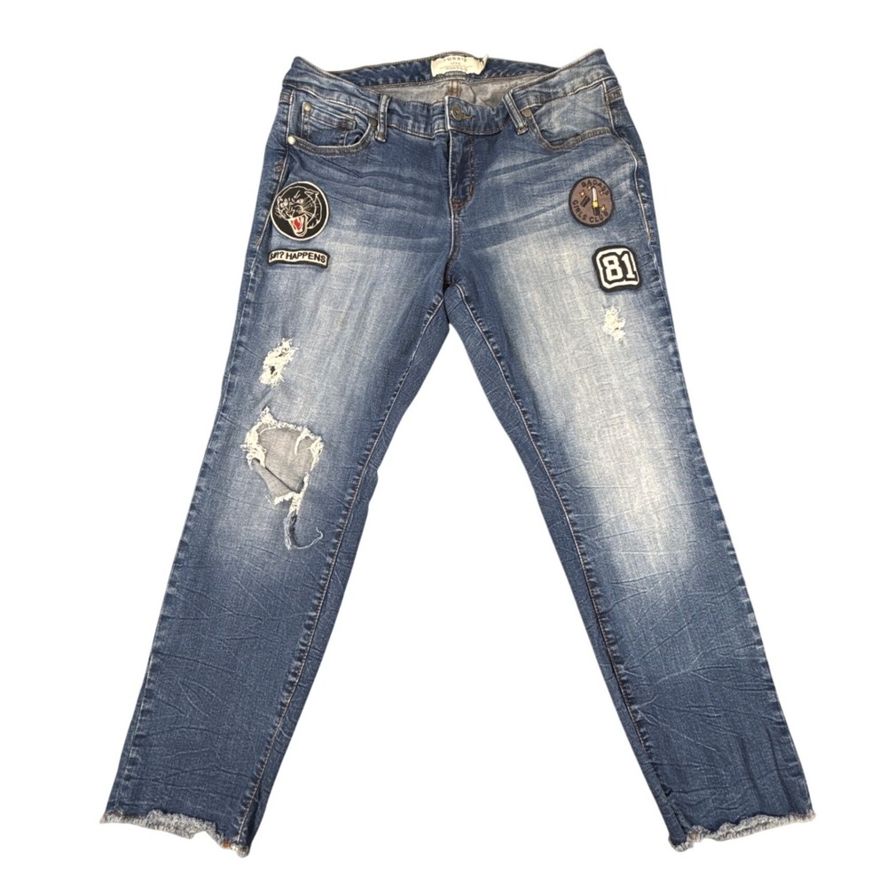 Torrid 16 Badass Panther Patches Distressed Boyfriend Straight Leg Jeans Raw Hem